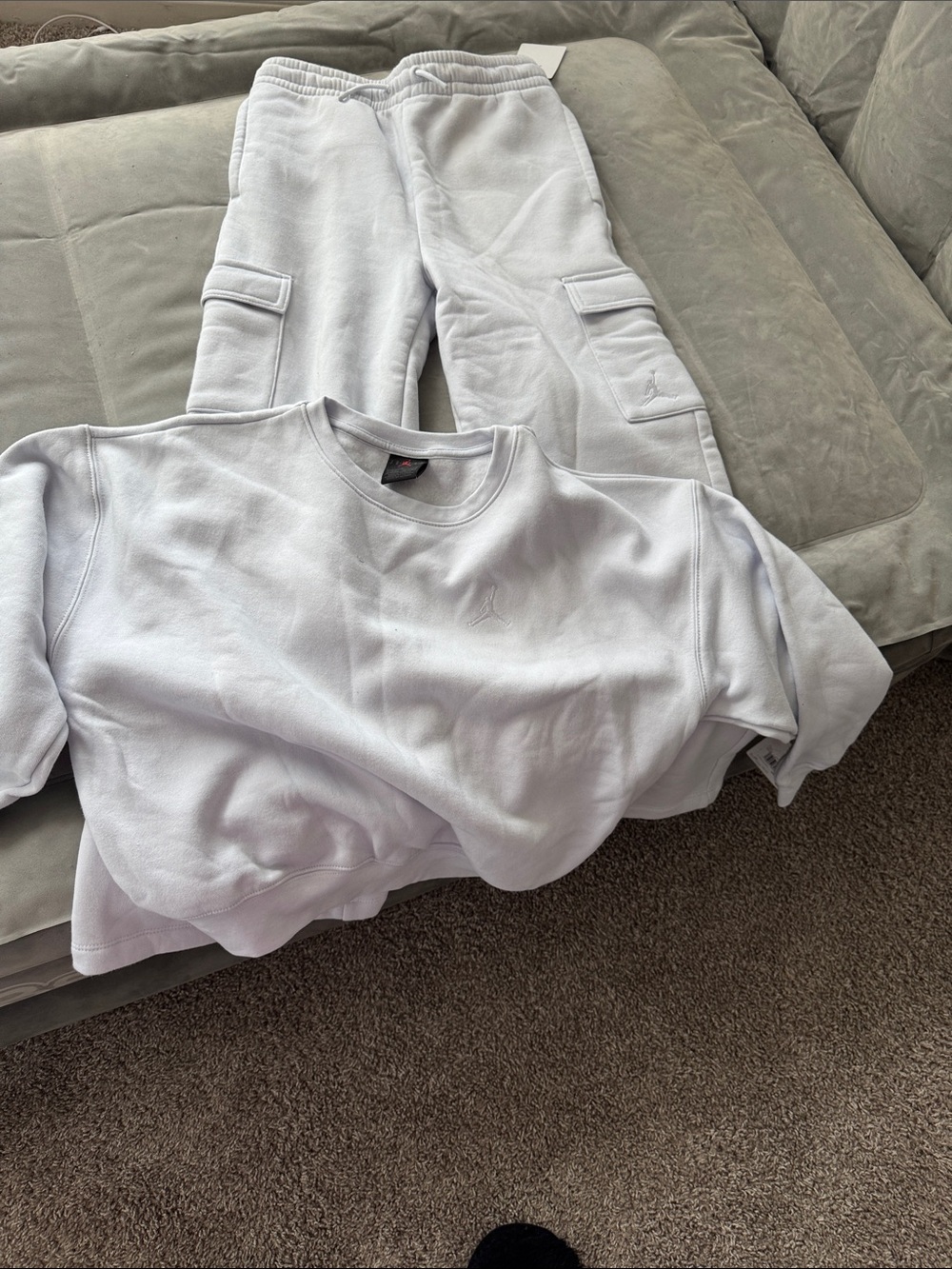 Jordan Kids White Crewneck Sweatshirt and Cargo Joggers Set